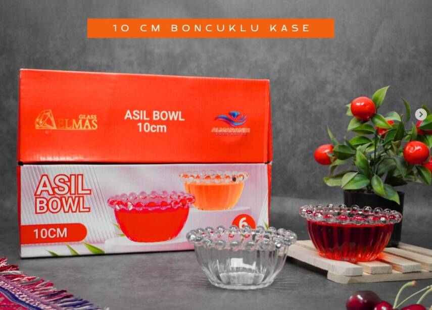 10 cm Boncuklu Cam Kase - 1