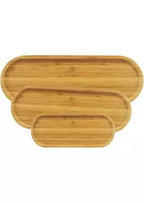 3’lü Bambu Sunumluk Seti – Oval, Kalpli ve Yuvarlak Tasarım | Doğal Ahşap Kahvaltılık & İkramlık - 3