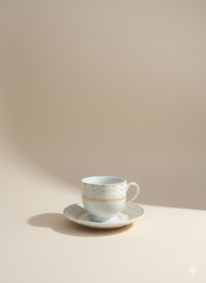 Altın Desenli Porselen Kahve Fincan Takımı – 6 Fincan 6 Tabak (12 Parça) - 