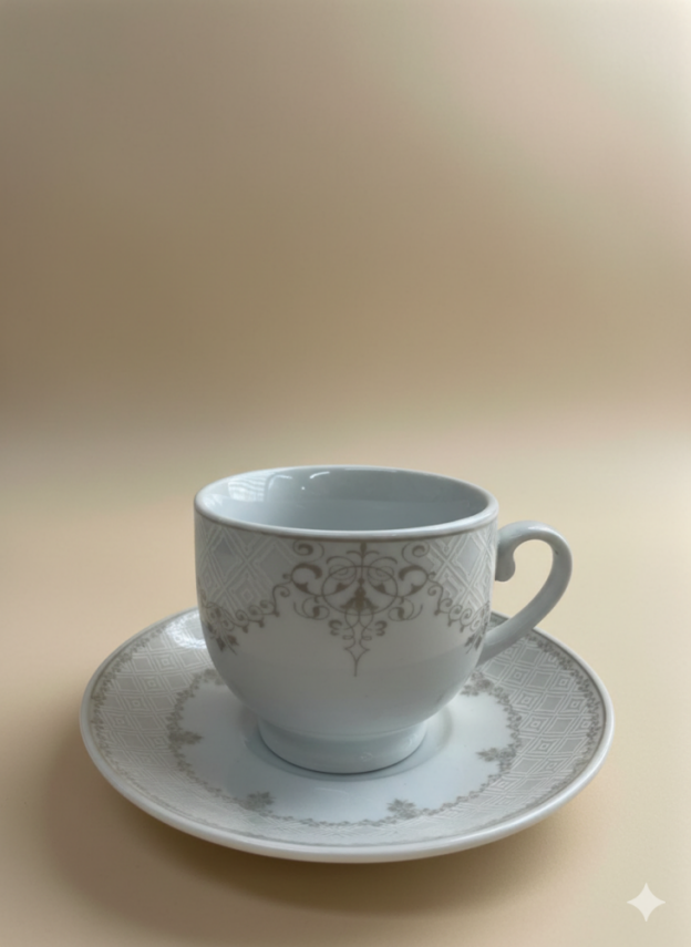 Klasik Desenli Porselen Kahve Fincan Takımı – 6 Fincan 6 Tabak (12 Parça) - 1