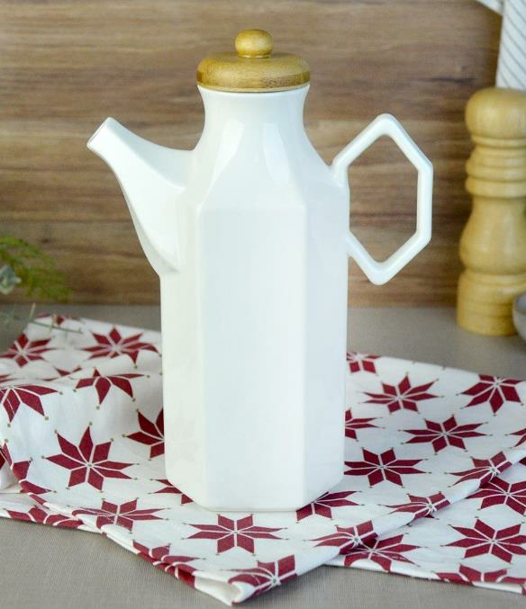 Paçi Bambu Kapaklı Porselen Yağdanlık - 1000 ml - 1