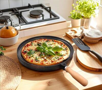 Yanmaz Yapışmaz Granit Kaplama Çift Taraflı Izgara ve Gözleme Tavası | Çift Taraflı Bazlama ve Et Tavası | Çıkarılabilir Saplı Granit Kaplama Döküm Tava - 4