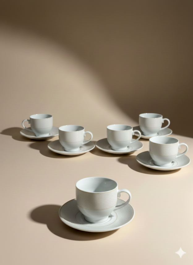 Porselen Kahve Fincan Takımı – 6 Fincan 6 Tabak (12 Parça) - 2